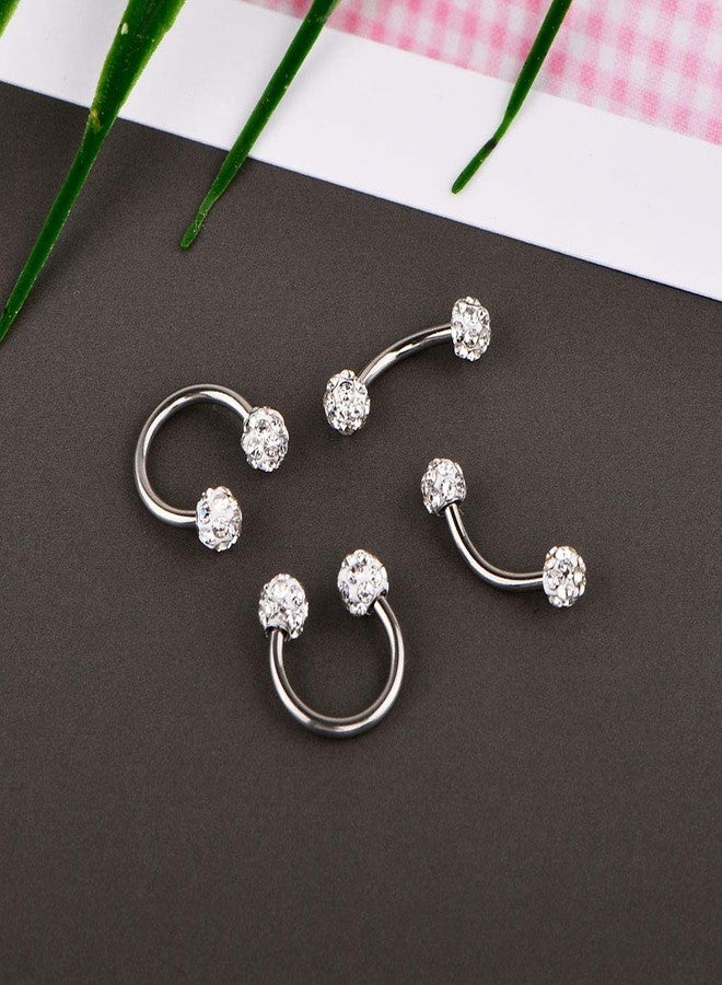 AVYRING أقراط AVYRING مقاس 16G و8 مم، مصنوعة من الفولاذ المقاوم للصدأ مع كرة كريستالية، مناسبة لثقب الغضروف والحلزون، حلقات الحاجز الأنفي، مجوهرات الحواجب، فضية اللون. - Image 5